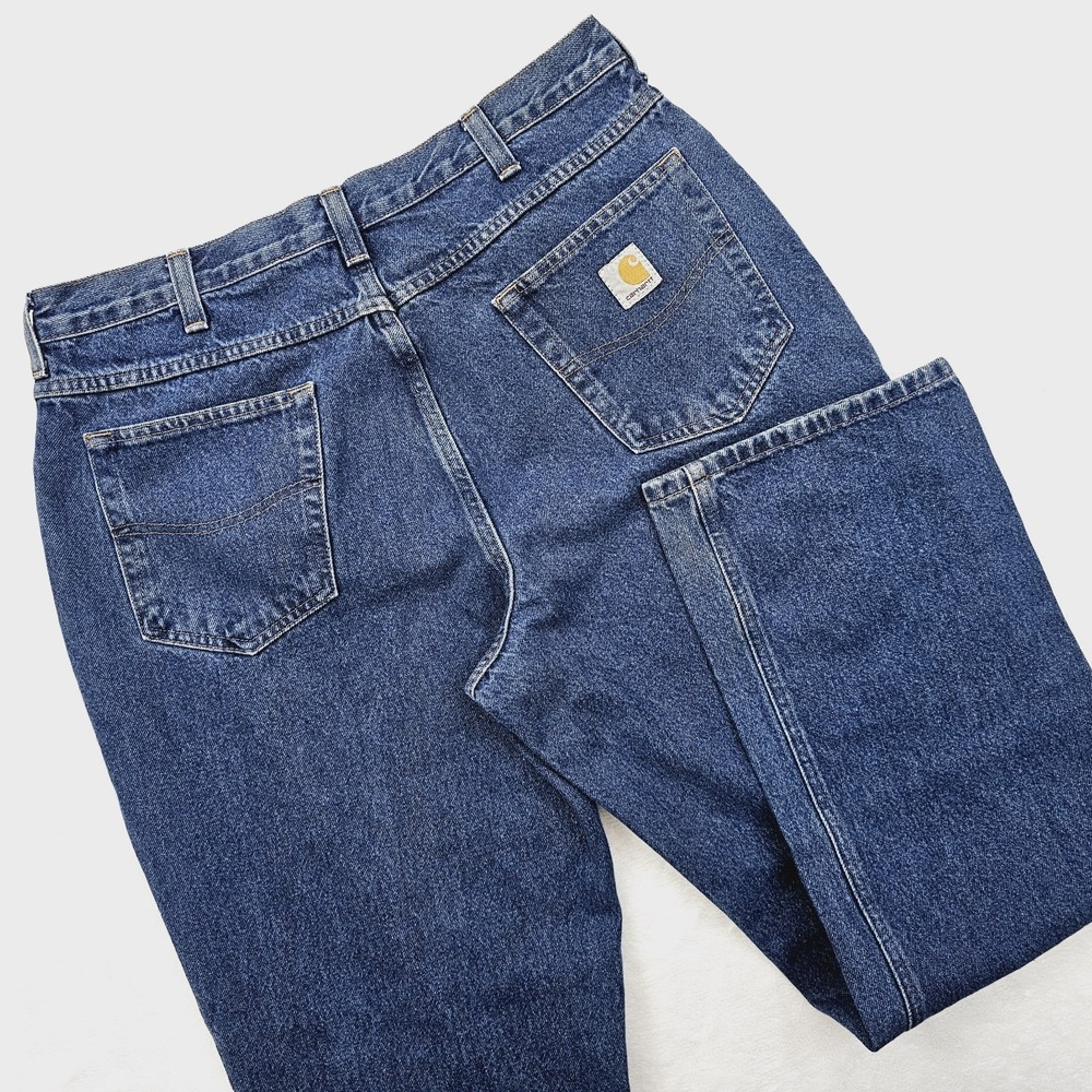 Carhartt Mens 36W 32L Blue Denim Jeans Straight Leg Workwear Relaxed Fit‎ Rugged